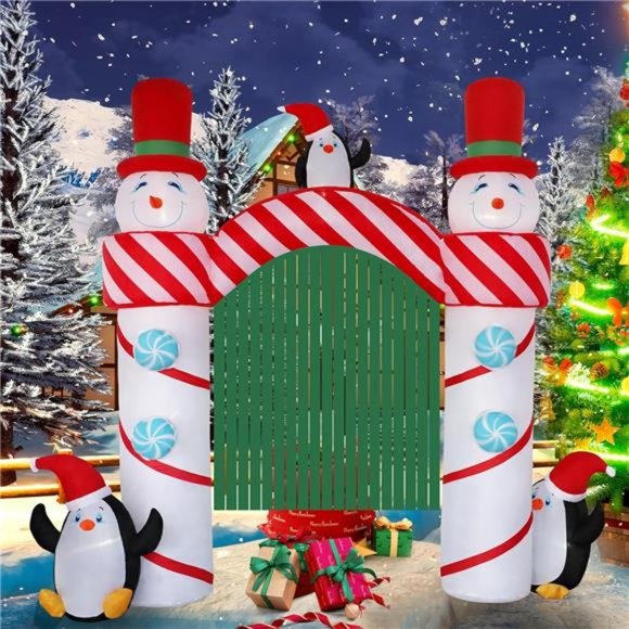10ft Christmas Inflatable Outdoor Decor Snowman Arch Inflatable w/ LED Lights